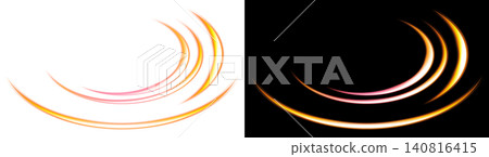 Orange concentric light arcs, abstract light effect on a transparent background. Orange concentric light arcs, abstract light effect on a transparent background. 140816415