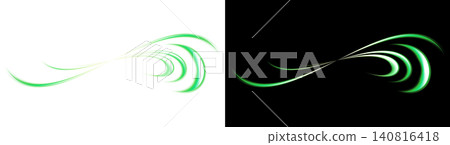 Flowing green light swoosh, abstract light effect on a transparent background. 140816418
