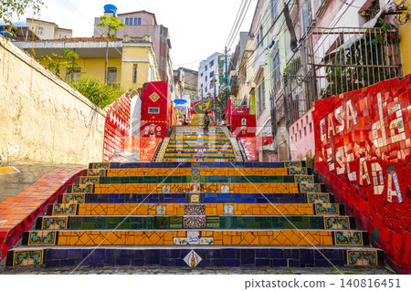 Escadaria Selaron red famous stairs staircase Rio de Janeiro Brazil. Escadaria Selaron red famous stairs staircase Rio de Janeiro Brazil. 140816451
