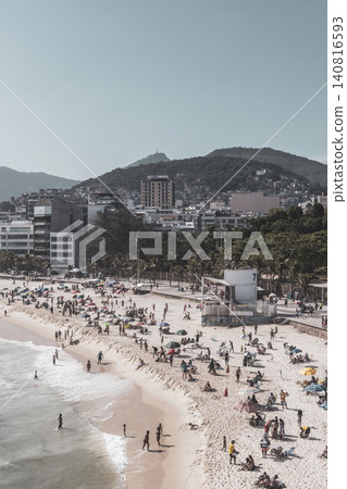 Ipanema Beach Tropical Panorama many People Rio de Janeiro Brazil. 140816593