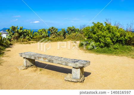 Walking path trail bench rainforest sea Rio de Janeiro Brazil. Walking path trail bench rainforest sea Rio de Janeiro Brazil. 140816597