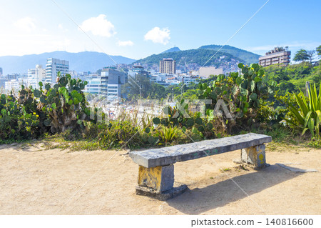 Walking path trail bench rainforest sea Rio de Janeiro Brazil. 140816600