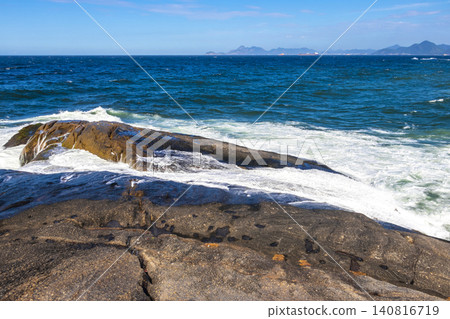 Ipanema Beach Water Waves and Rocks Rio de Janeiro Brazil. 140816719