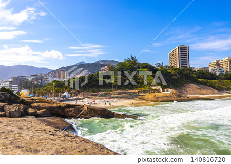 Ipanema Beach Water Waves and Rocks Rio de Janeiro Brazil. 140816720