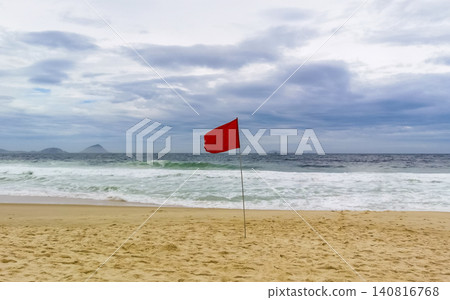 Red Flag on Copacabana Leme Beach Rio de Janeiro Brazil. Red Flag on Copacabana Leme Beach Rio de Janeiro Brazil. 140816768