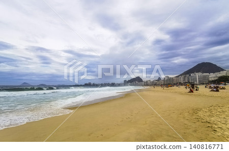 Tropical Copacabana Leme Beach Parasols People Rio de Janeiro Brazil. Tropical Copacabana Leme Beach Parasols People Rio de Janeiro Brazil. 140816771