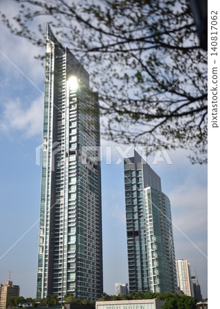 Modern skyscrapers against blue sky in Bangkok city Thailand Modern skyscrapers against blue sky in Bangkok city Thailand 140817062