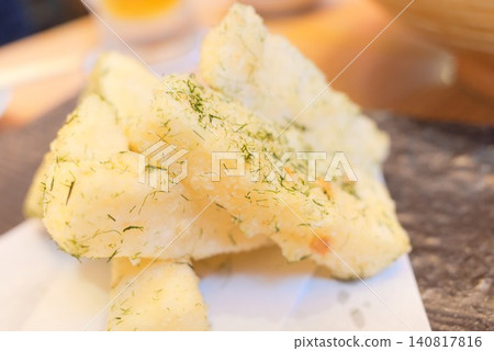 Photo of yam tempura with seaweed and salt, suitable for izakaya menus and Japanese food recipes. Photo of yam tempura with seaweed and salt, suitable for izakaya menus and Japanese food recipes. 140817816