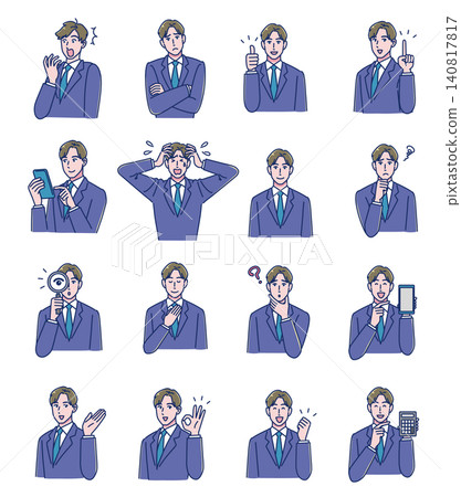 A set of facial expressions for a young male office worker A set of facial expressions for a young male office worker 140817817