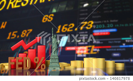 Federal Reserve Rate Hike And American Market Growth 3d render. Federal Reserve Rate Hike And American Market Growth 3d render. 140817978