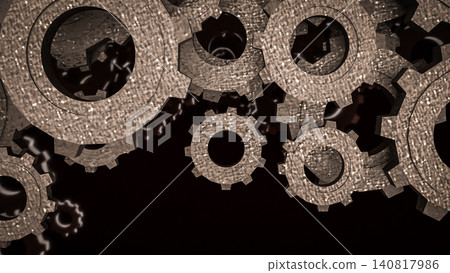 Industrial Metal Gears In Endless Mechanical Motion 3d render. Industrial Metal Gears In Endless Mechanical Motion 3d render. 140817986