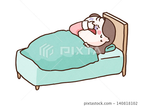 一個女人在夜裡躺在床上後悔自己的行為,進行自我反省,並責怪自己(反芻/擔憂)。 一個女人在夜裡躺在床上後悔自己的行為,進行自我反省,並責怪自己(反芻/擔憂)。 140818102