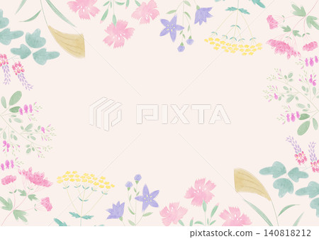 可愛的水彩風格相框，上面畫著七種秋季花卉。 140818212
