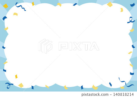 夏季促銷活動背景:藍色邊框裝飾圖案,飾以閃亮的旋轉絲帶和五彩紙屑(橫向尺寸) 夏季促銷活動背景:藍色邊框裝飾圖案,飾以閃亮的旋轉絲帶和五彩紙屑(橫向尺寸) 140818214