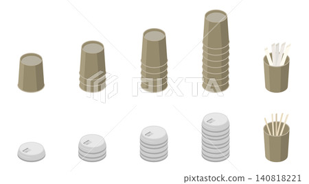 Illustration of a set of plain paper cups and accessories for a cafe. Illustration of a set of plain paper cups and accessories for a cafe. 140818221