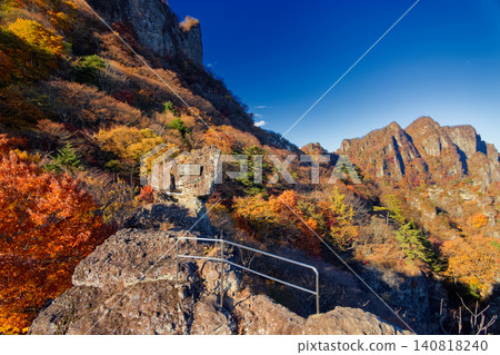 Autumn foliage of Mt. Soma as seen from near Taiho-iwa (Cannon Rock) on Mt. Myogi. Autumn foliage of Mt. Soma as seen from near Taiho-iwa (Cannon Rock) on Mt. Myogi. 140818240
