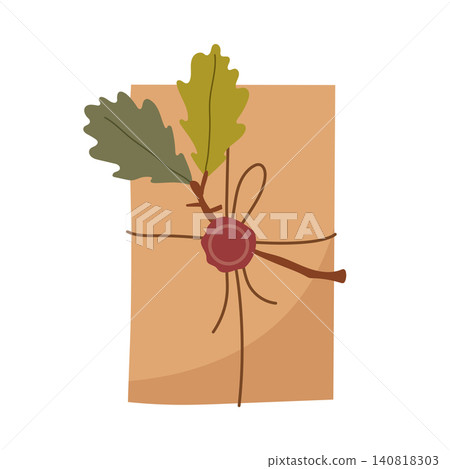 Craft letter with wax seal oak leaves and twine vector illustration Craft letter with wax seal oak leaves and twine vector illustration 140818303