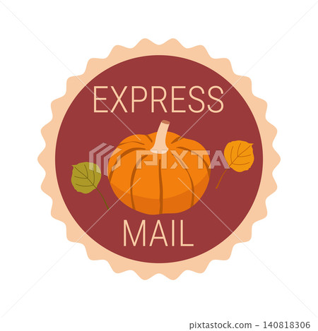 Round express mail stamp icon with autumn pumpkin vector illustration Round express mail stamp icon with autumn pumpkin vector illustration 140818306