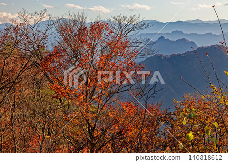 Mount Shikadake at sunset, as seen from the observation deck of Mount Myogi. Mount Shikadake at sunset, as seen from the observation deck of Mount Myogi. 140818612