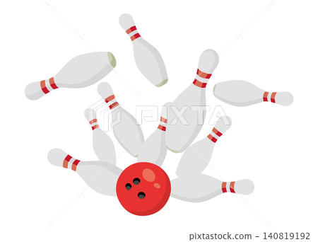 Vector illustration of a bowling strike and scattered pins. Vector illustration of a bowling strike and scattered pins. 140819192