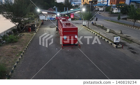 High-angle view of a red portable gas station High-angle view of a red portable gas station 140819234
