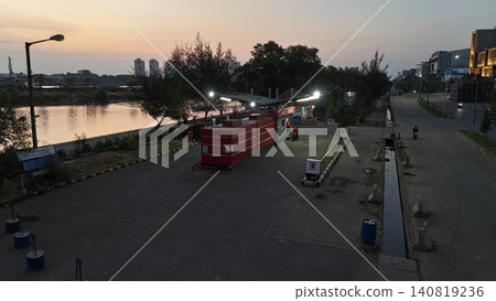 High-angle view of a red portable gas station High-angle view of a red portable gas station 140819236