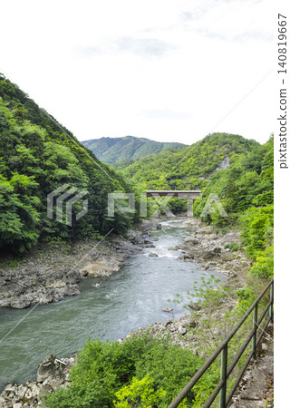 The Hozugawa River as seen from the Sagano Scenic Railway. The Hozugawa River as seen from the Sagano Scenic Railway. 140819667
