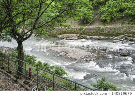 The Hozugawa River as seen from the Sagano Scenic Railway. The Hozugawa River as seen from the Sagano Scenic Railway. 140819679