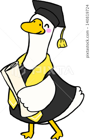 Goose Back to School Graduation Student Character with Diploma paper Cartoon Hand Drawn 140819724