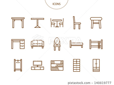 Furniture, Interior, Icons, Pictograms, Vector Illustrations Set 140819777