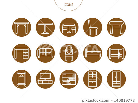 家具、室內設計、圖示、象形圖、向量插圖集 140819778