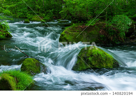 The patterns of water flowing in a mountain stream (Oirase Stream) The patterns of water flowing in a mountain stream (Oirase Stream) 140820194