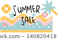 Summer sale banner - pastel colors, beach/sea motif flat design, handwritten lettering 140820418