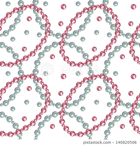 Seamless pattern with white and pink pearl beads. Hand-drawn watercolor illustration. Perfect for clothing and home decor textiles, curtains, tablecloths, wrapping paper, wallpaper, and more Seamless pattern with white and pink pearl beads. Hand-drawn watercolor illustration. Perfect for clothing and home decor textiles, curtains, tablecloths, wrapping paper, wallpaper, and more 140820506