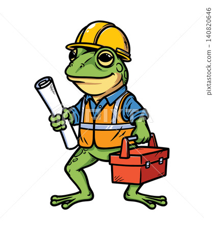 frog construction worker holding toolbox and paper 140820646
