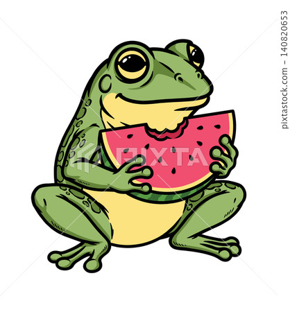 frog eating watermelon illustration frog eating watermelon illustration 140820653