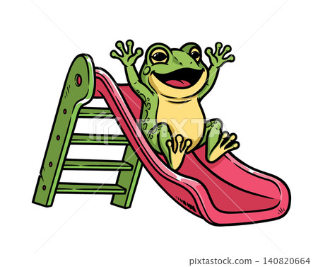 frog is playing happily on the slide frog is playing happily on the slide 140820664