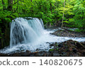 A panoramic view of Choshi Falls amidst the fresh greenery (Oirase Stream) 140820675