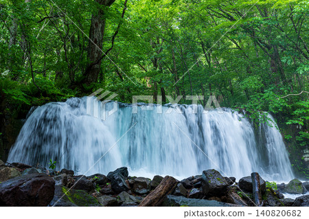 Fresh greenery and flowing water at Choshi Great Waterfall (Oirase Stream) 140820682