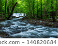 A stream surrounded by fresh greenery and Choshi Great Waterfall (Oirase Stream) 140820684