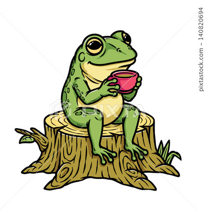 frog sitting drinking coffee frog sitting drinking coffee 140820694
