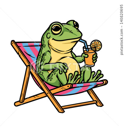 frog sitting on a beach chair frog sitting on a beach chair 140820695