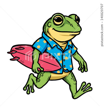 frog walking while carrying a surfboard frog walking while carrying a surfboard 140820707
