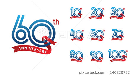 Set of anniversary modern ribbon line number 140820732