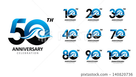 Set of anniversary ocean waves number Set of anniversary ocean waves number 140820736