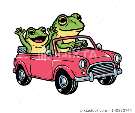 frog and his child are riding in a car frog and his child are riding in a car 140820744