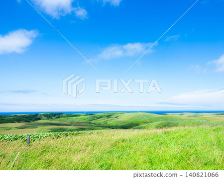 A magnificent view from the Soya Hills in Wakkanai City, Hokkaido, on a refreshing summer day. A magnificent view from the Soya Hills in Wakkanai City, Hokkaido, on a refreshing summer day. 140821066