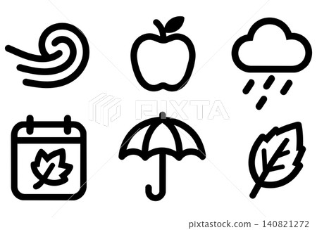 Autumn seasonal icon set with weather elements and foliage for weather forecast graphics Autumn seasonal icon set with weather elements and foliage for weather forecast graphics 140821272
