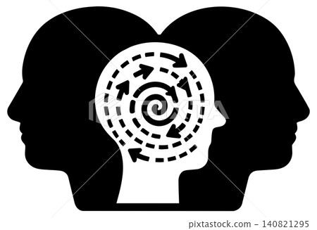Conceptual human head illustration featuring spinning arrows inside brain for mental health 140821295