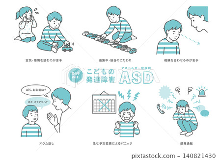 患有自閉症譜系障礙(亞斯伯格症)的兒童(男孩)的六個發展障礙特徵 患有自閉症譜系障礙(亞斯伯格症)的兒童(男孩)的六個發展障礙特徵 140821430